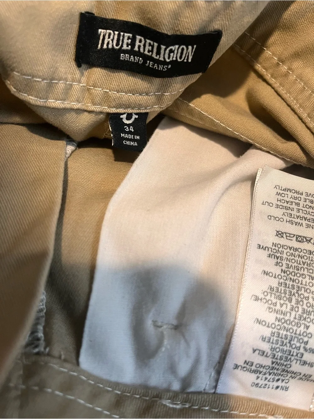 True Religion Men's Tan Cargo Pants with Flap Pockets